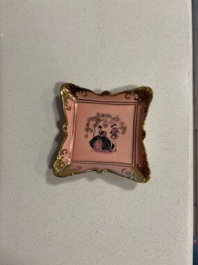 Pink and Gold Decorative Square Trinket Dish - Vintage Style